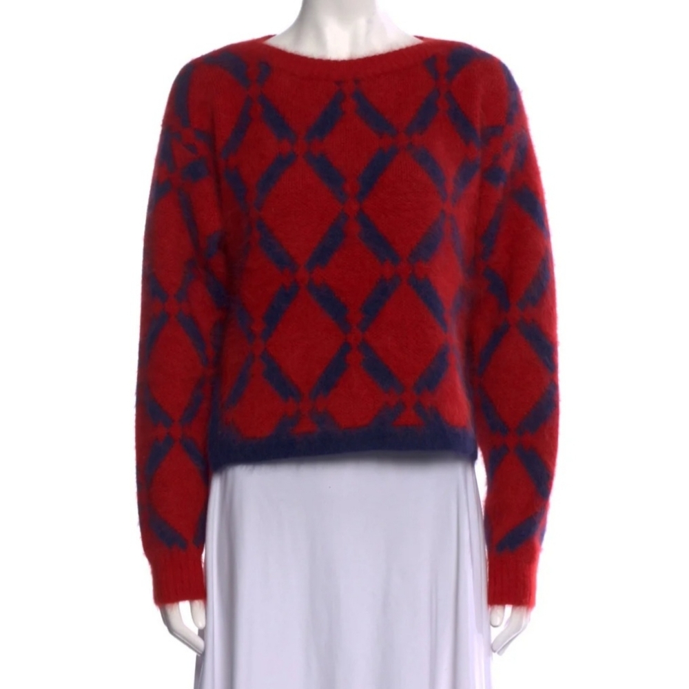 Versace Angora Sweater Knitwear Medium Red and Blue